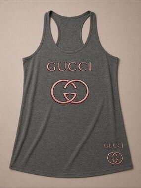 Gray Racerback Tank with Rose-Pink Logos